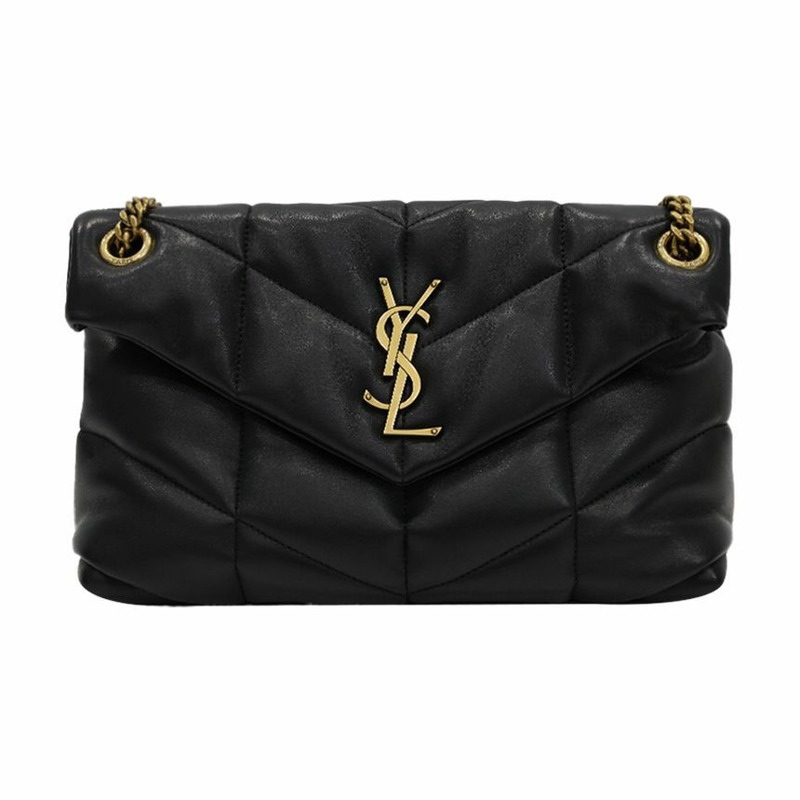 SAINT LAURENT 絎縫羽絨 Lulu 鏈條單肩包 黑色 印記:577476 1EL07 1000-0