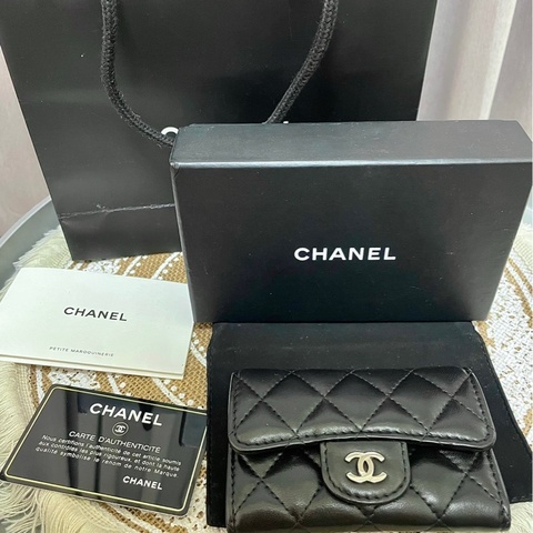 🔥包況良好～閒置釋出🔥Chanel cf 稀有雙C銀扣 黑羊皮零錢卡包（可+鏈條變小廢包）