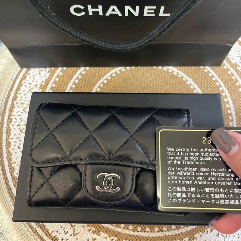 🔥包況良好~閒置釋出🔥Chanel cf 稀有雙C銀扣 黑羊皮零錢卡包(可+鏈條變小廢包)-4