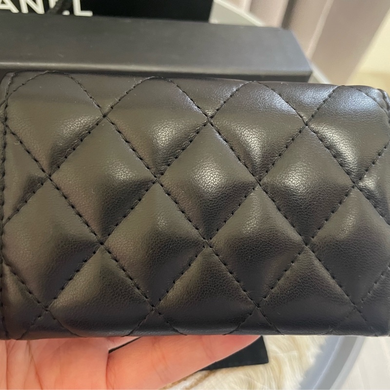 🔥包況良好~閒置釋出🔥Chanel cf 稀有雙C銀扣 黑羊皮零錢卡包(可+鏈條變小廢包)-6