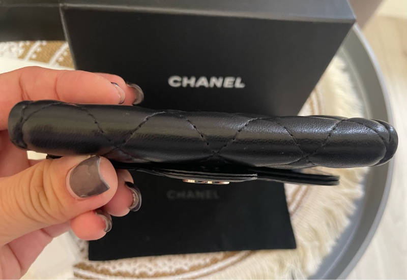 🔥包況良好~閒置釋出🔥Chanel cf 稀有雙C銀扣 黑羊皮零錢卡包(可+鏈條變小廢包)-9