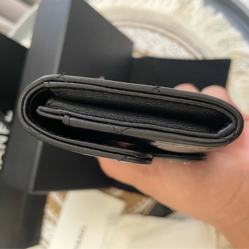 🔥包況良好~閒置釋出🔥Chanel cf 稀有雙C銀扣 黑羊皮零錢卡包(可+鏈條變小廢包)-10