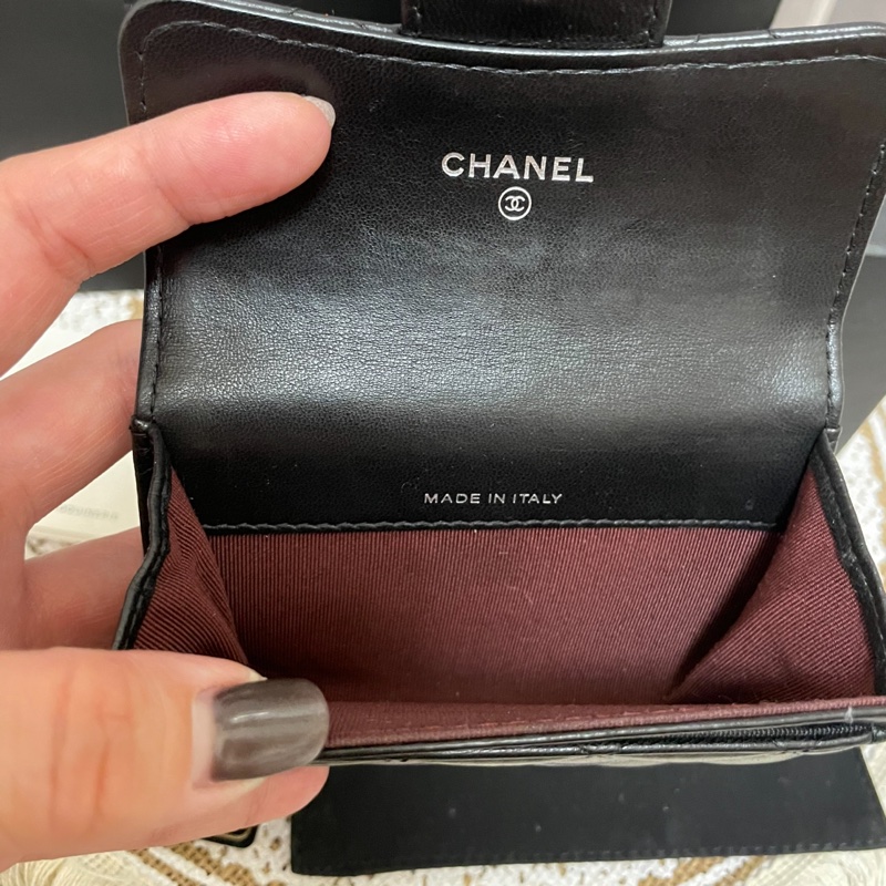 🔥包況良好~閒置釋出🔥Chanel cf 稀有雙C銀扣 黑羊皮零錢卡包(可+鏈條變小廢包)-11