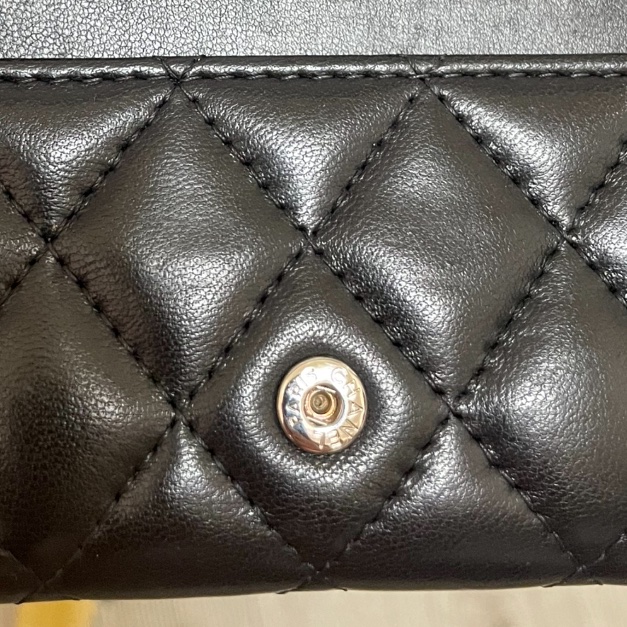 🔥包況良好~閒置釋出🔥Chanel cf 稀有雙C銀扣 黑羊皮零錢卡包(可+鏈條變小廢包)-13