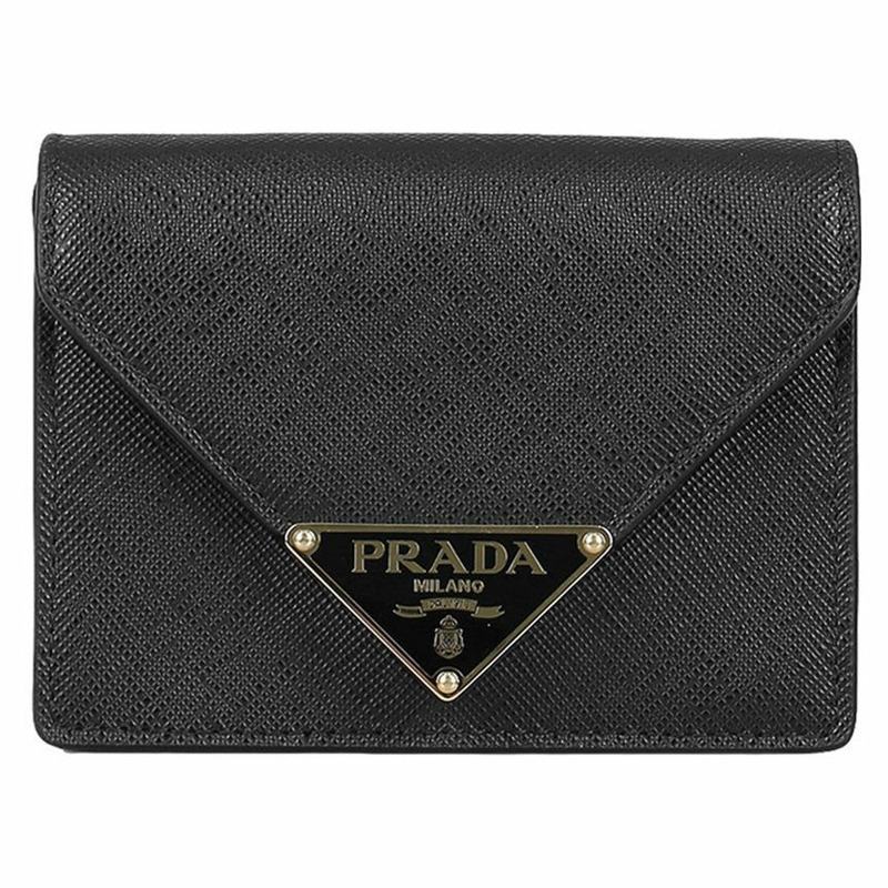 PRADA 金色Logo Saffiano皮夾斜背包 黑色 1MR033 2CLQ F0002-0