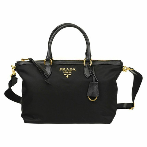 PRADA Pocono 手提單肩包，金色 Logo，黑色 1BA104 ZMY F0002