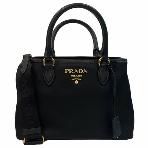 PRADA 25SS 金色 Logo Pocono 手提單肩包 黑色 1BA173 ZMY F0002