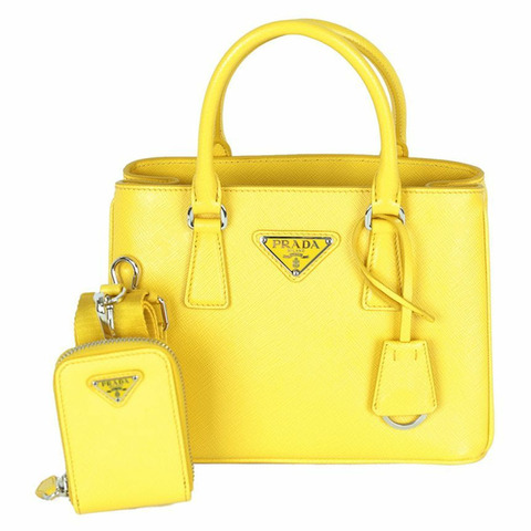 PRADA Saffiano Lux 超迷你手提單肩包 黃色 1BA296 NZV F0377