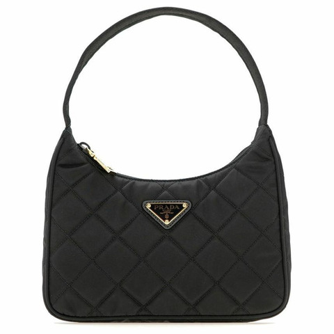 PRADA 黑色三角形Logo尼龍絎縫單肩包
