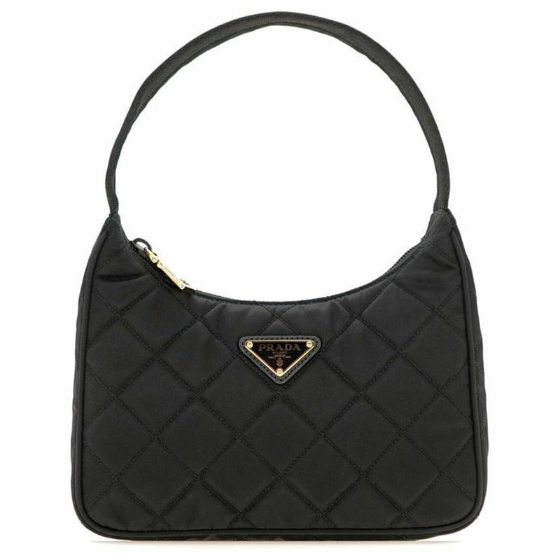 PRADA 黑色三角形Logo尼龍絎縫單肩包-0
