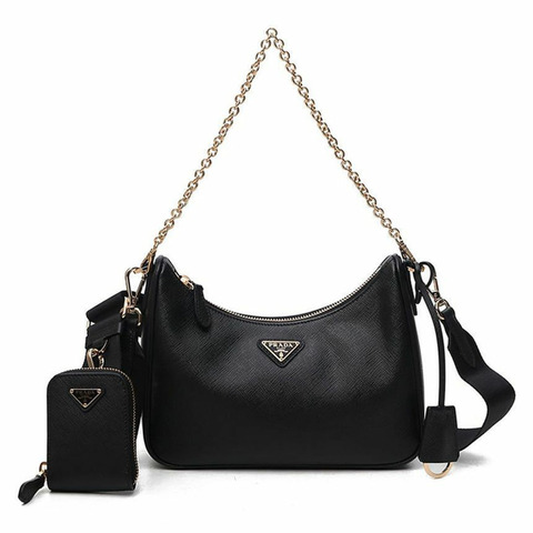 PRADA Saffiano 2005 復刻版單肩斜背包 黑色 1BH204 NZV F0632