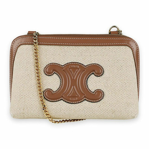 CELINE Triomphe 布料鏈斜背包（自然色/棕褐色）編號 10E382DTL 02NT