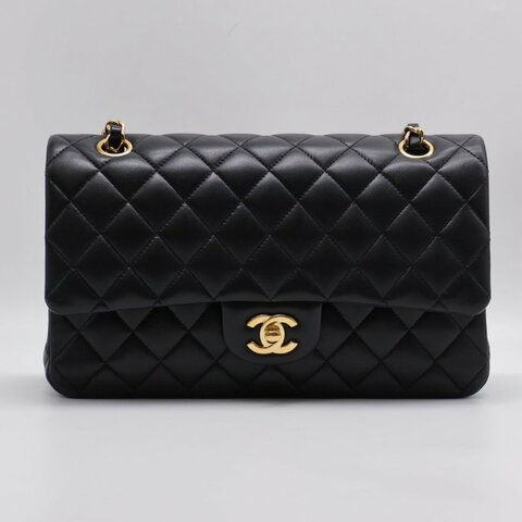 CHANEL 經典口蓋包 CF25 - 羊皮黑金26開