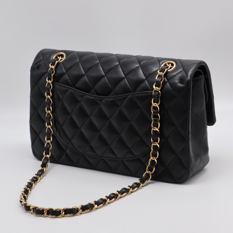 CHANEL 經典口蓋包 CF25 - 羊皮黑金26開-1