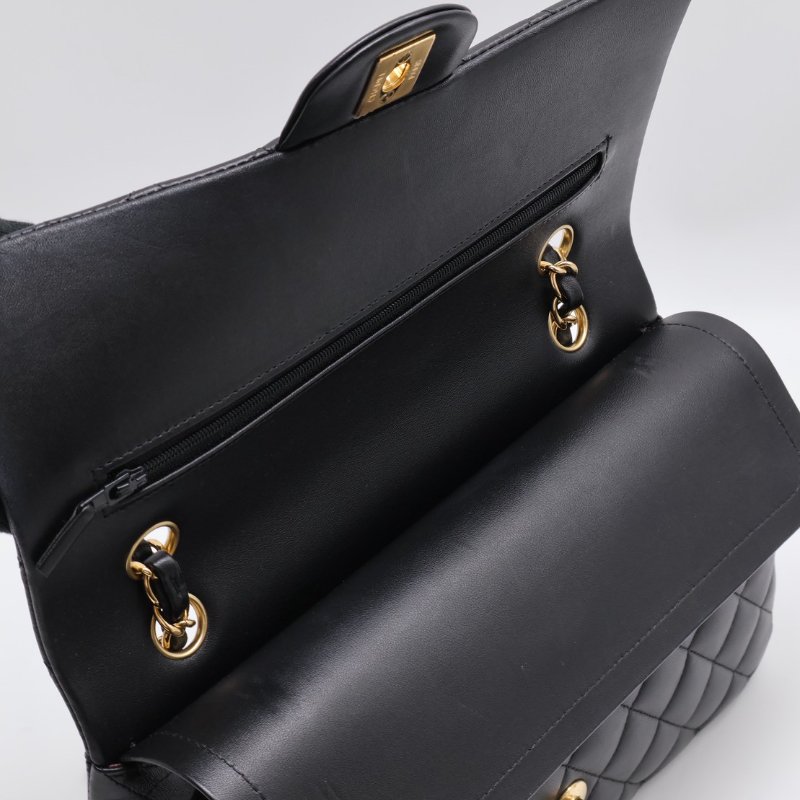 CHANEL 經典口蓋包 CF25 - 羊皮黑金26開-2