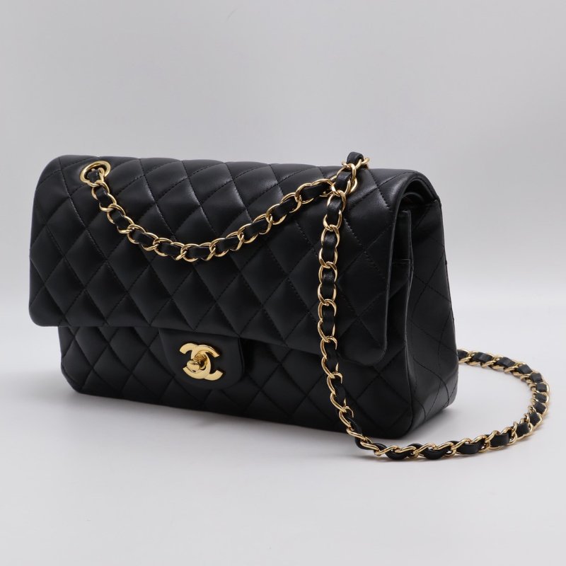 CHANEL 經典口蓋包 CF25 - 羊皮黑金26開-7