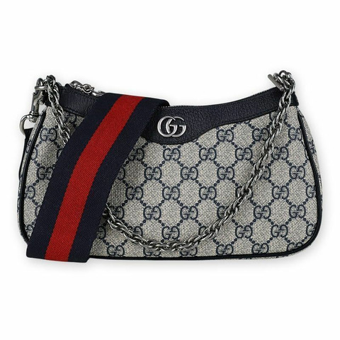 GUCCI Ophidia GG 小號鏈條包（米色/藍色）735132 96IWN 4076