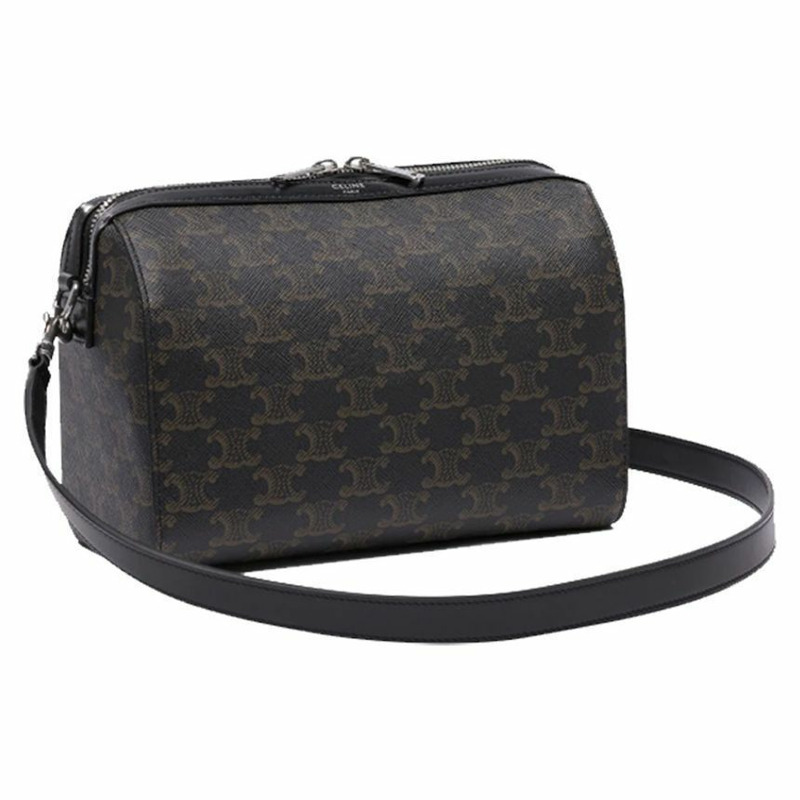 CELINE Triope帆布迷你斜背波士頓包 黑色 120502 FQM 38SI-0