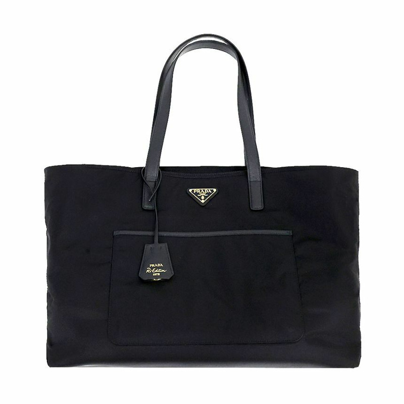 PRADA 大號再生尼龍 Saffiano 手提包黑色 1BG527 R064 F0002-0