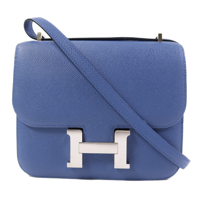 HERMES Epsom皮革Constance Mini銀扣肩背袋Bleu Agate/Gris Mouette-0