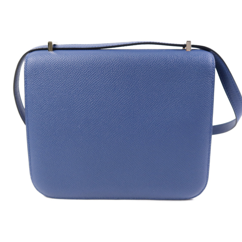 HERMES Epsom皮革Constance Mini銀扣肩背袋Bleu Agate/Gris Mouette-1