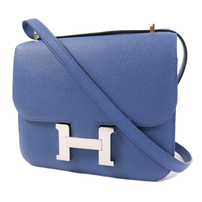 HERMES Epsom皮革Constance Mini銀扣肩背袋Bleu Agate/Gris Mouette-2