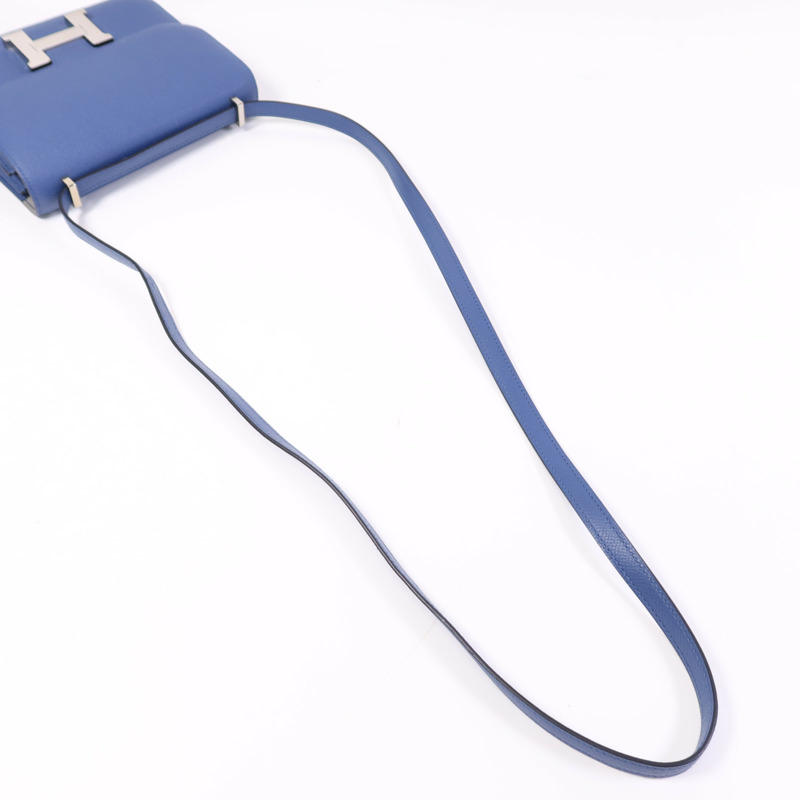 HERMES Epsom皮革Constance Mini銀扣肩背袋Bleu Agate/Gris Mouette-4