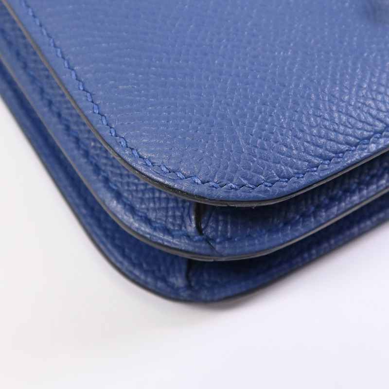 HERMES Epsom皮革Constance Mini銀扣肩背袋Bleu Agate/Gris Mouette-6