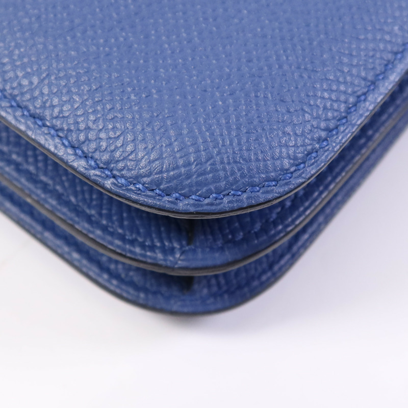 HERMES Epsom皮革Constance Mini銀扣肩背袋Bleu Agate/Gris Mouette-7