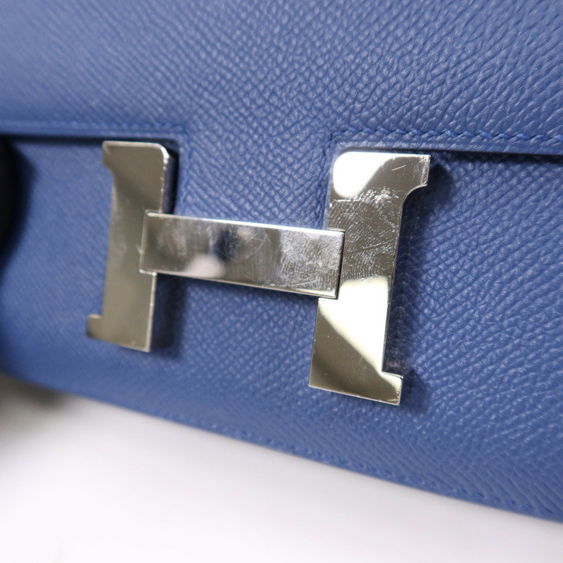 HERMES Epsom皮革Constance Mini銀扣肩背袋Bleu Agate/Gris Mouette-10