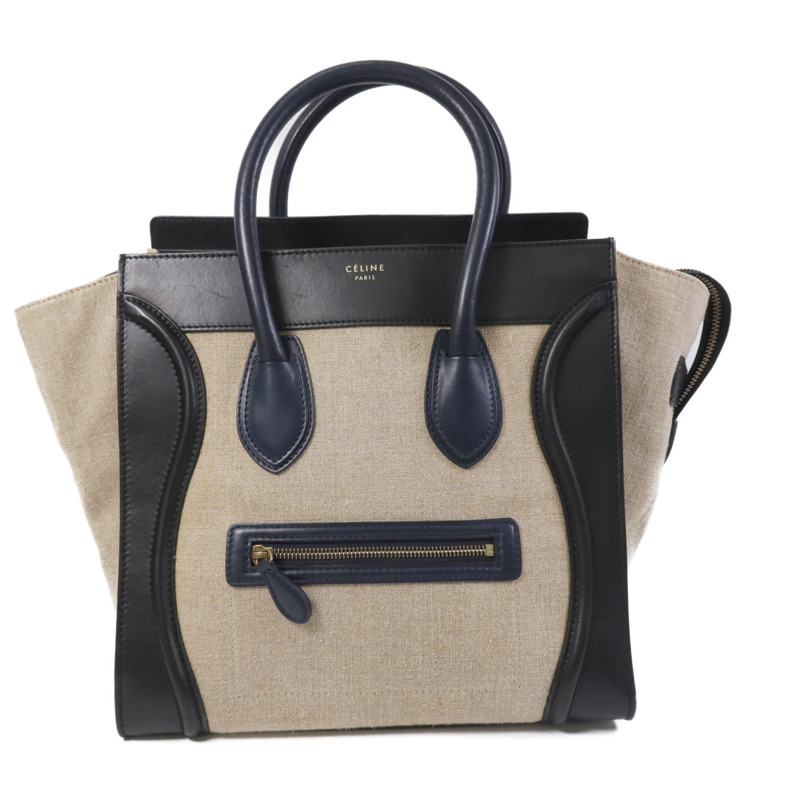 CELINE 麻質/牛皮皮革Mini Luggage金扣手挽袋-0