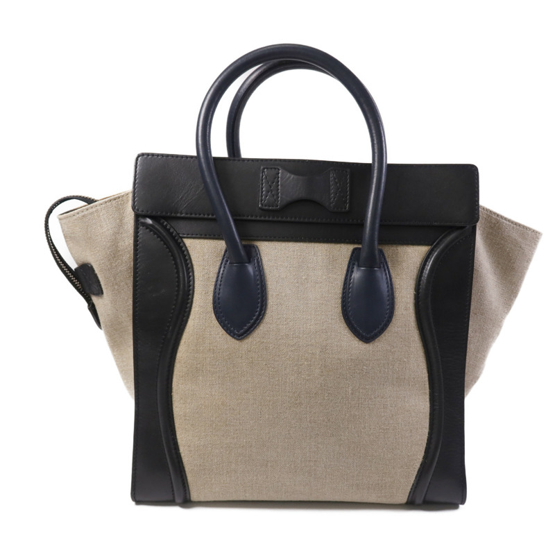 CELINE 麻質/牛皮皮革Mini Luggage金扣手挽袋-1