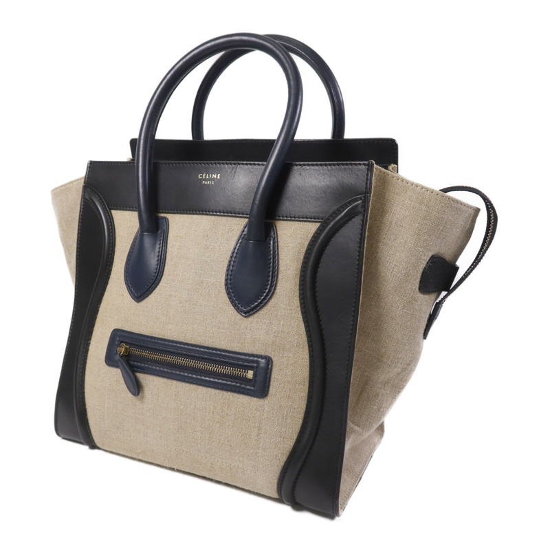 CELINE 麻質/牛皮皮革Mini Luggage金扣手挽袋-2