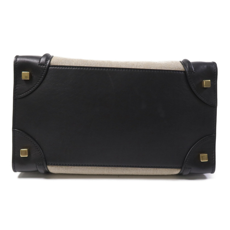 CELINE 麻質/牛皮皮革Mini Luggage金扣手挽袋-3