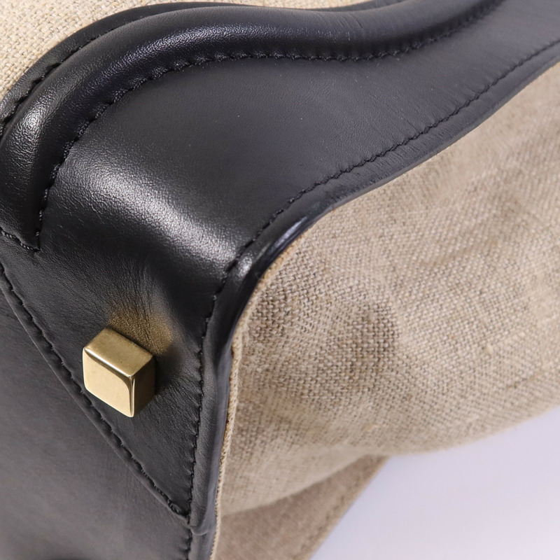CELINE 麻質/牛皮皮革Mini Luggage金扣手挽袋-4