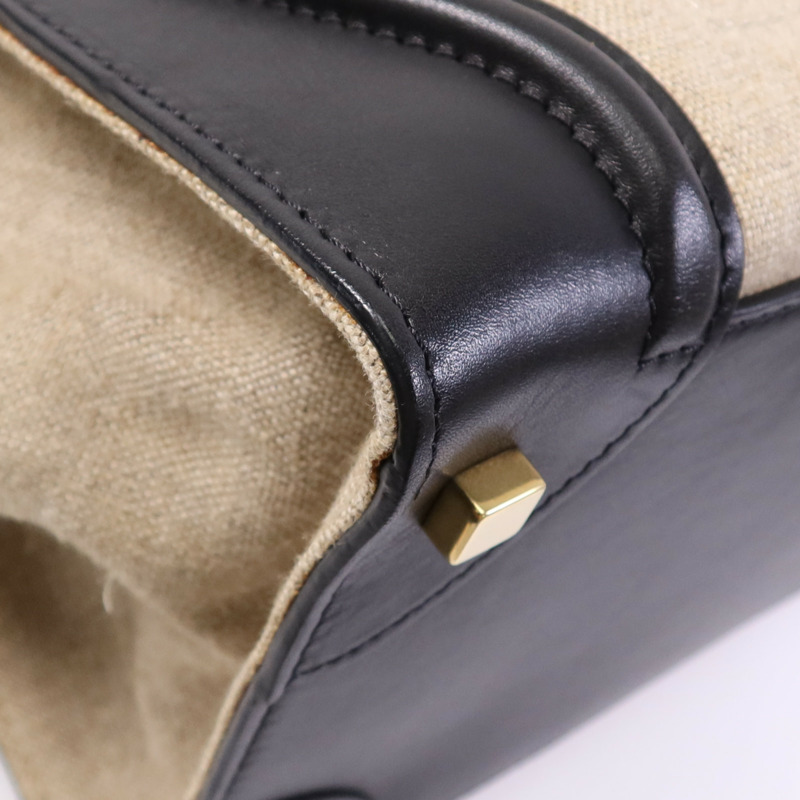 CELINE 麻質/牛皮皮革Mini Luggage金扣手挽袋-5