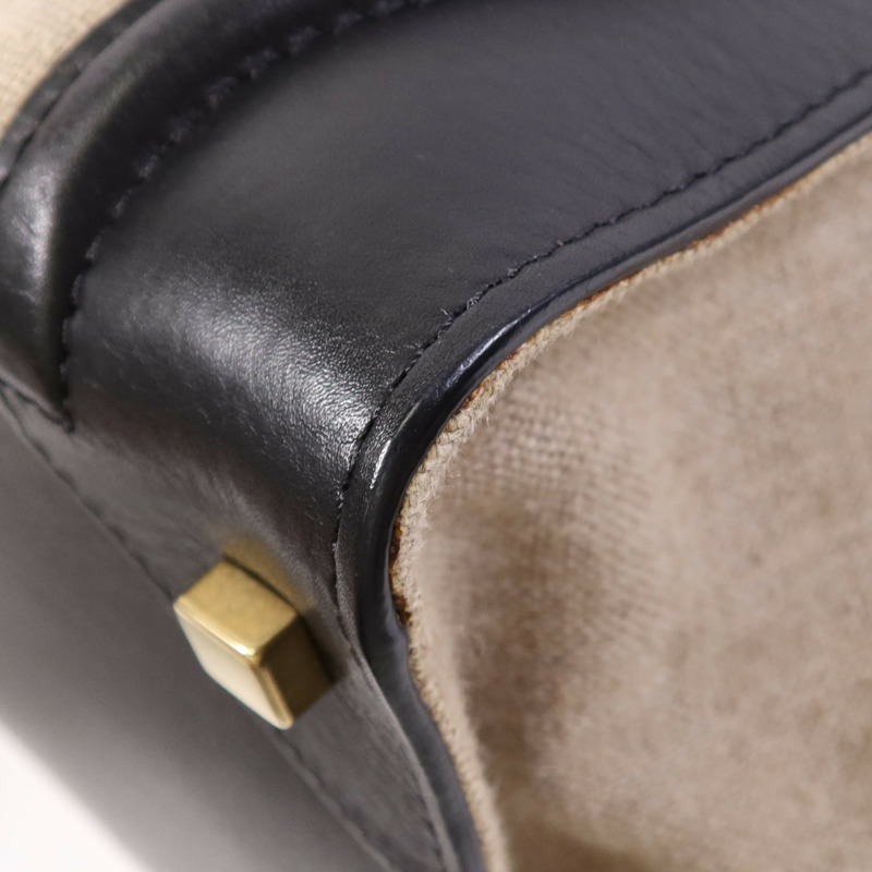 CELINE 麻質/牛皮皮革Mini Luggage金扣手挽袋-6