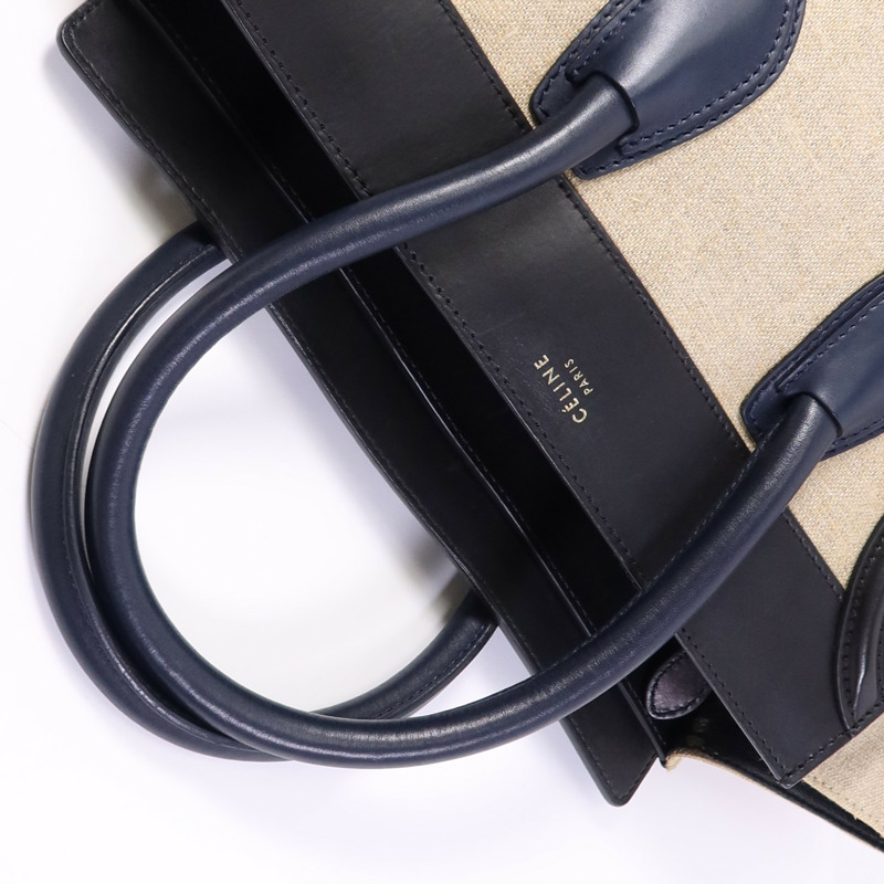 CELINE 麻質/牛皮皮革Mini Luggage金扣手挽袋-8