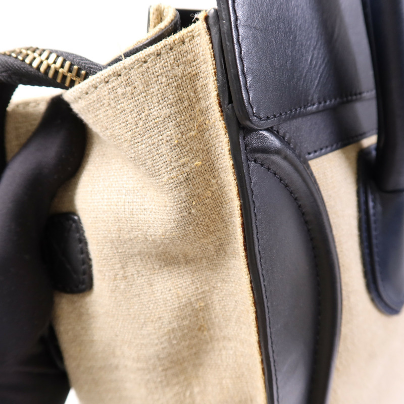 CELINE 麻質/牛皮皮革Mini Luggage金扣手挽袋-10