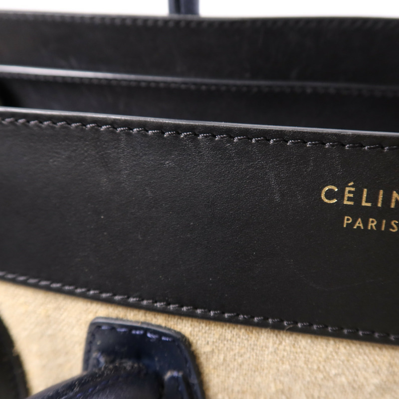 CELINE 麻質/牛皮皮革Mini Luggage金扣手挽袋-11