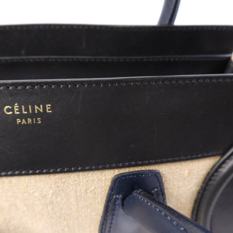 CELINE 麻質/牛皮皮革Mini Luggage金扣手挽袋-12