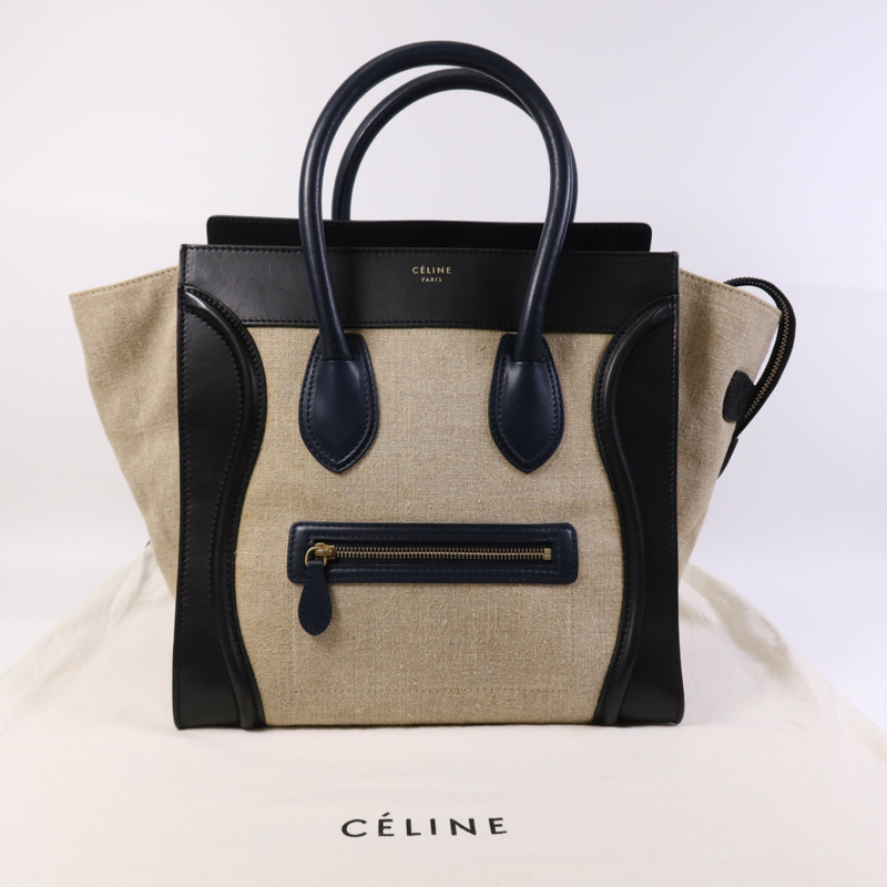 CELINE 麻質/牛皮皮革Mini Luggage金扣手挽袋-20