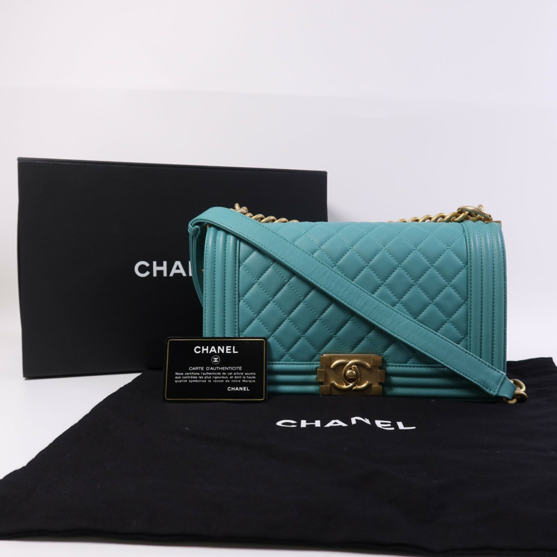 CHANEL 羊皮皮革Boy 25金扣鏈帶肩背袋-4