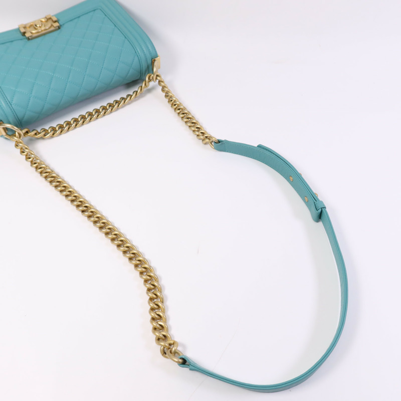 CHANEL 羊皮皮革Boy 25金扣鏈帶肩背袋-5