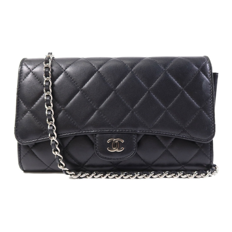 CHANEL 羊皮皮革Chain Shoulder Bag銀扣鏈帶肩背袋-0