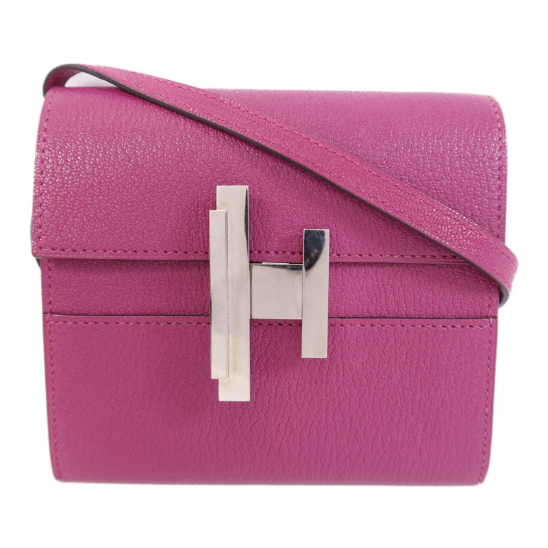 HERMES Chevre皮革Cinhetic To Go Wallet銀扣肩背袋Anemone-0