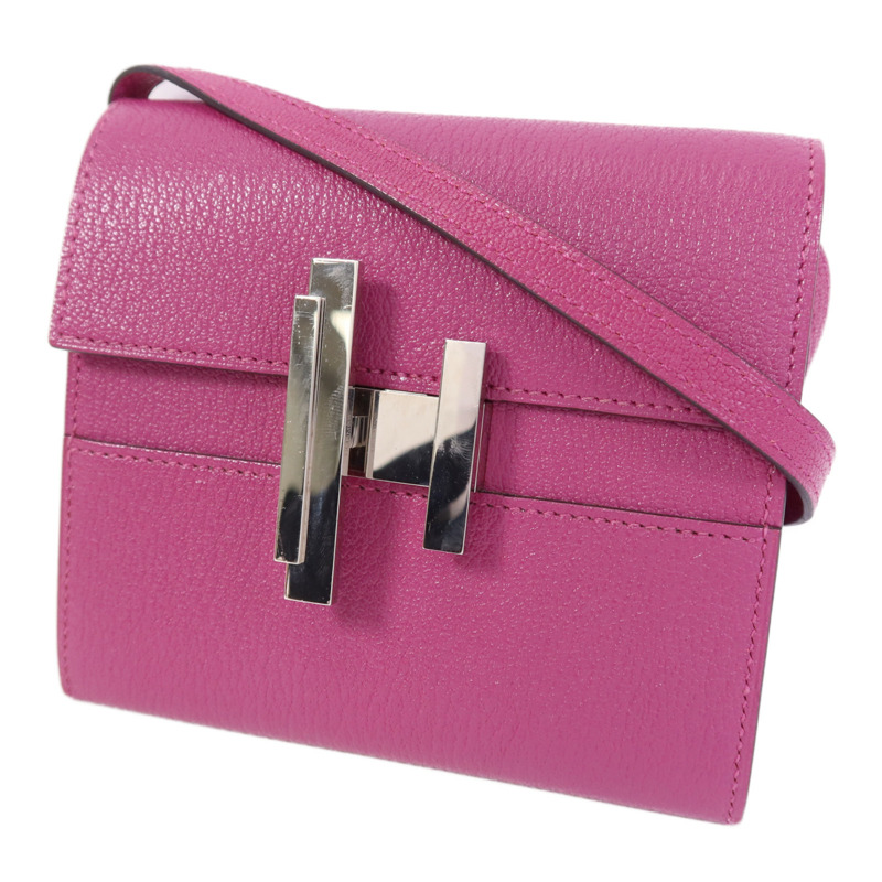 HERMES Chevre皮革Cinhetic To Go Wallet銀扣肩背袋Anemone-2