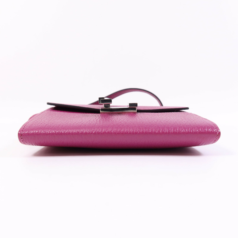 HERMES Chevre皮革Cinhetic To Go Wallet銀扣肩背袋Anemone-3