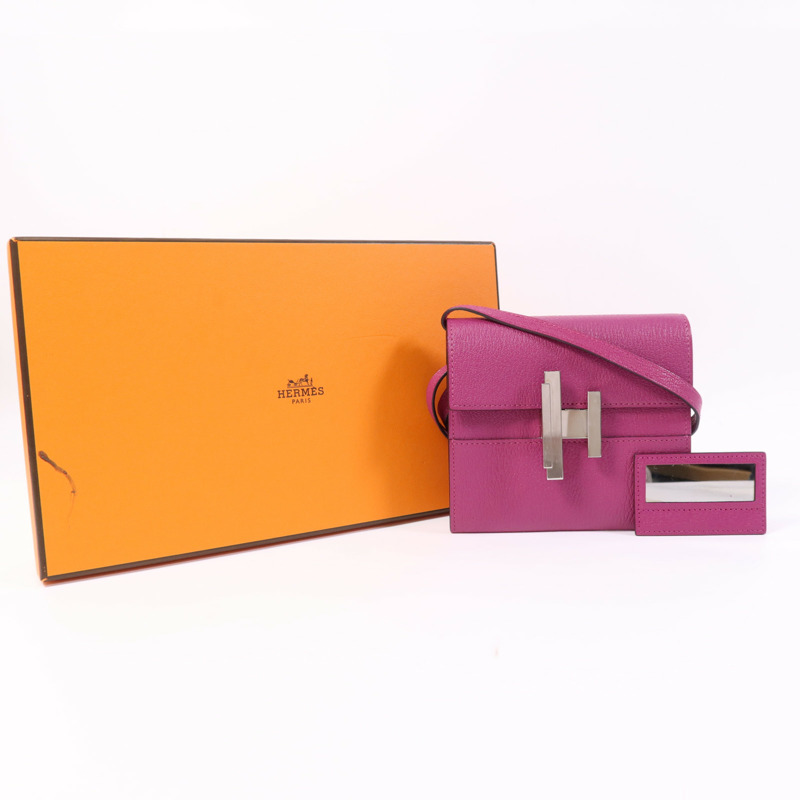 HERMES Chevre皮革Cinhetic To Go Wallet銀扣肩背袋Anemone-7