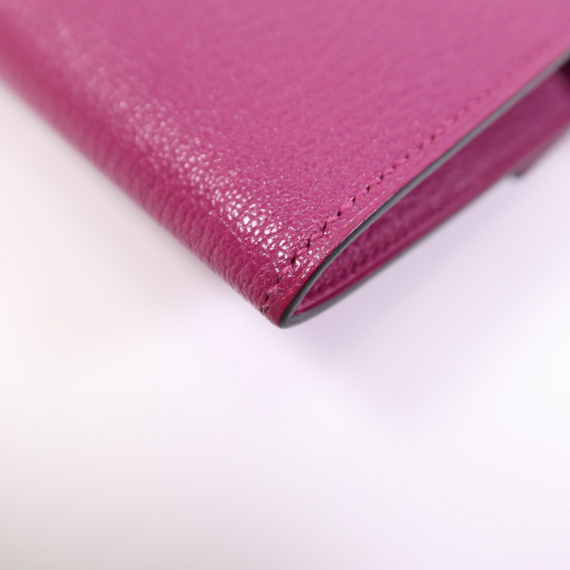 HERMES Chevre皮革Cinhetic To Go Wallet銀扣肩背袋Anemone-10